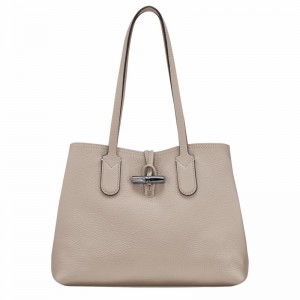 Longchamp Le Roseau Essential M Tote bag - Leather Grey USA | 10183968266