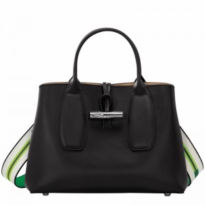 Longchamp Le Roseau M Handbag - Leather Bag Black | 10058HCN001