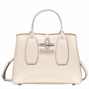 Longchamp Le Roseau M Handbag - Leather White USA | 10058HCL037