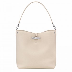 Longchamp Le Roseau M Shoulder bag - Leather White USA | 10281HFP555