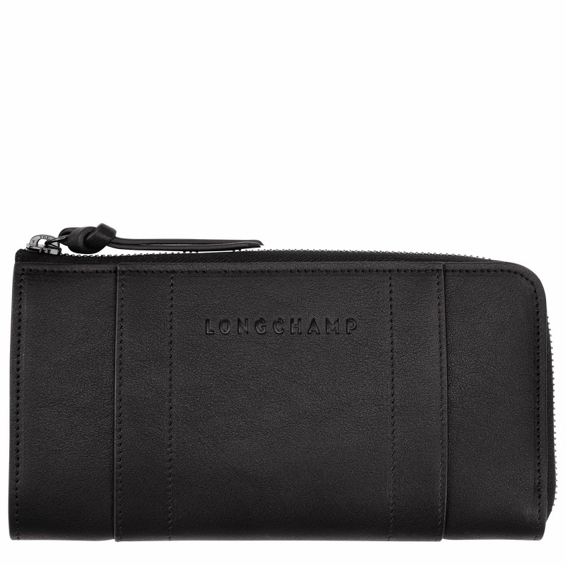 Longchamp 3D Zip around wallet - Leather Black USA | L3418HCV001-