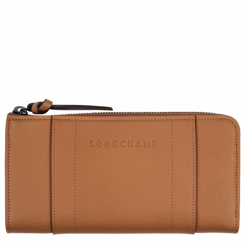 Longchamp 3D Zip around wallet - Leather Beige USA | L3418HCV016