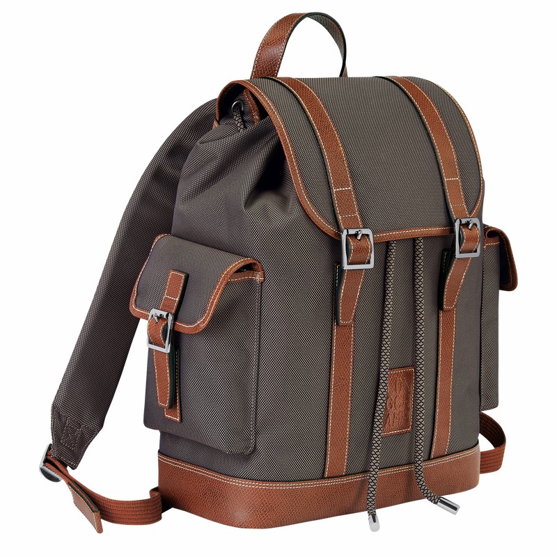 Longchamp Boxford Backpack - Recycled canvas Brown USA | 20035080042