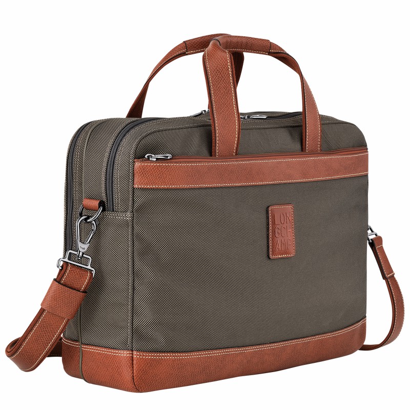 Longchamp Boxford L Briefcase - Recycled canvas Brown USA | L1487080042