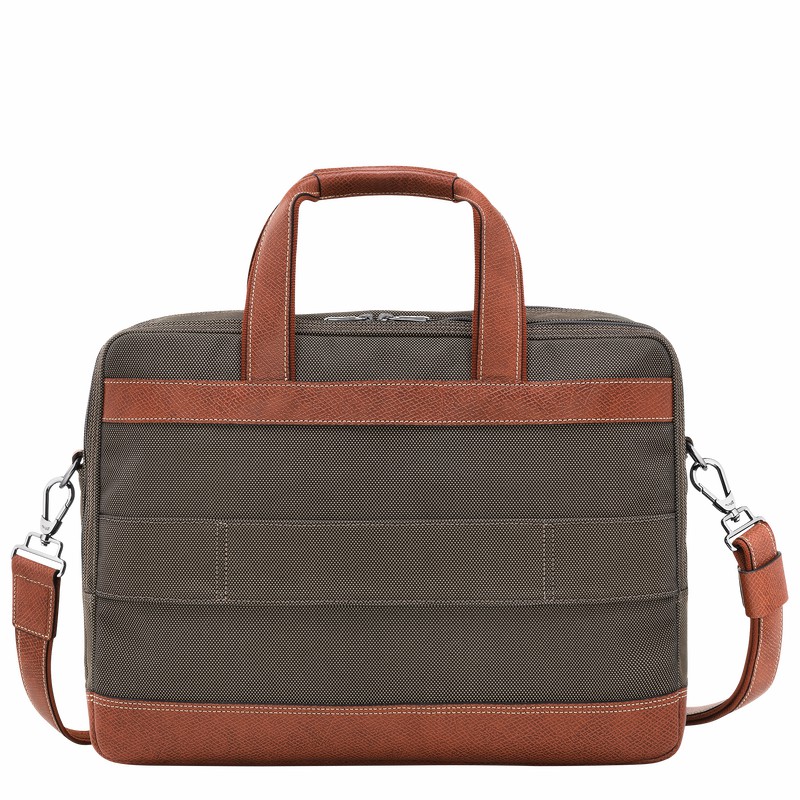 Longchamp Boxford L Briefcase - Recycled canvas Brown USA | L1487080042