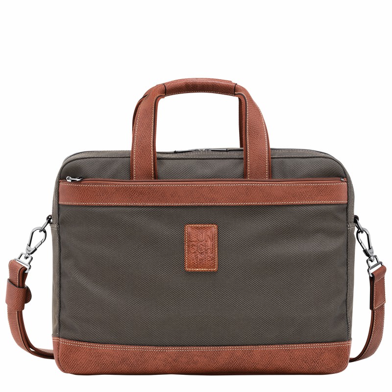 Longchamp Boxford L Briefcase - Recycled canvas Brown USA | L1487080042