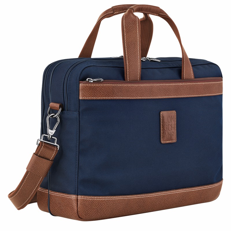 Longchamp Boxford L Briefcase - Recycled canvas Blue USA | L1487080127