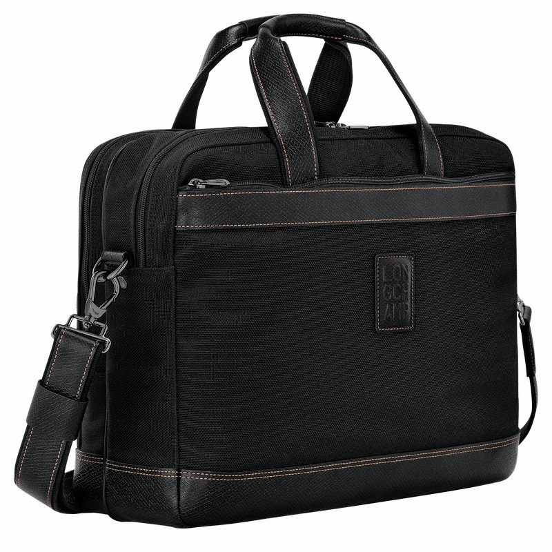 Longchamp Boxford L Briefcase - Recycled canvas Black USA | L1487080001