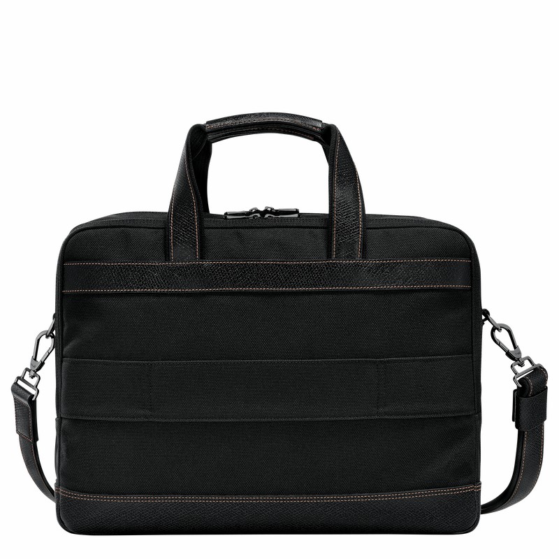 Longchamp Boxford L Briefcase - Recycled canvas Black USA | L1487080001