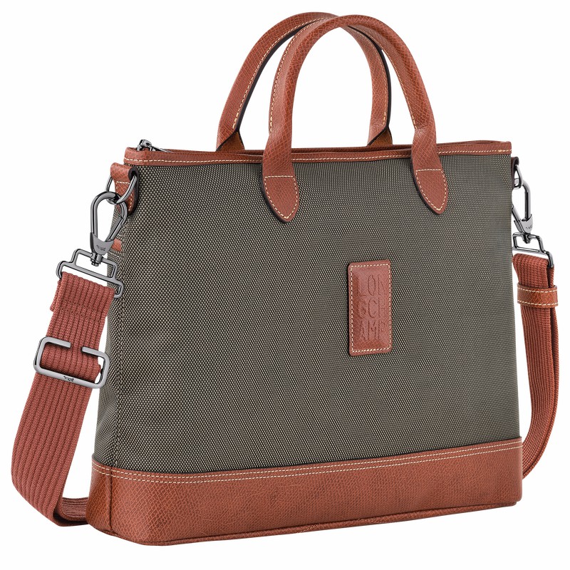 Longchamp Boxford S Briefcase - Recycled canvas Brown USA | 20032080042