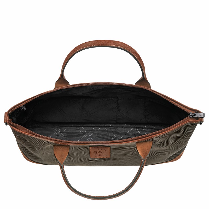 Longchamp Boxford S Briefcase - Recycled canvas Brown USA | 20032080042