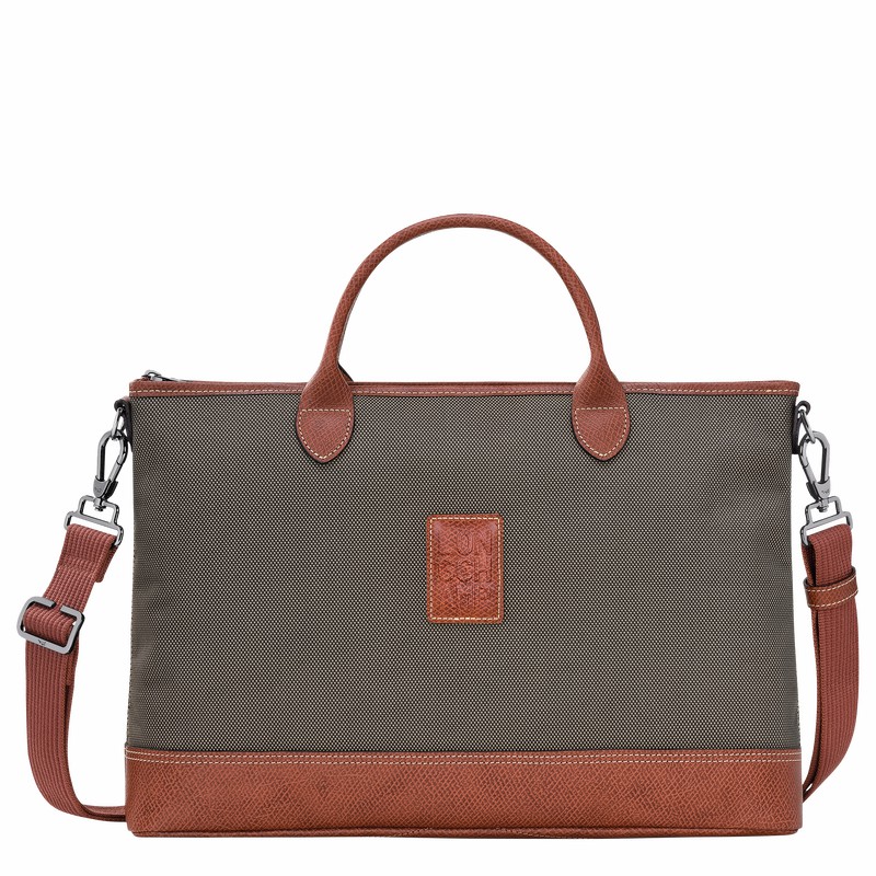 Longchamp Boxford S Briefcase - Recycled canvas Brown USA | 20032080042