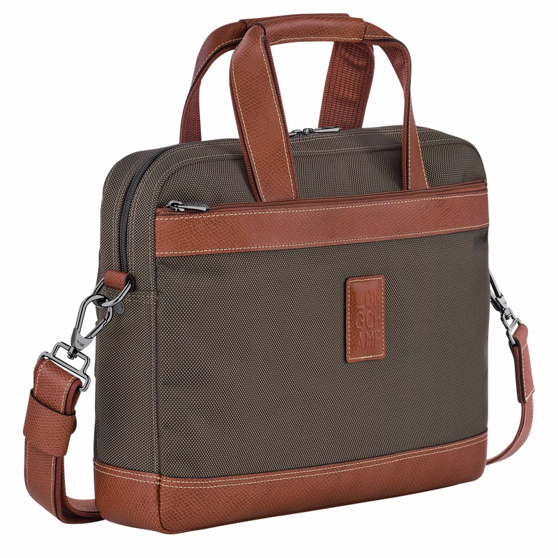 Longchamp Boxford S Briefcase - Recycled canvas Brown USA | L1486080042