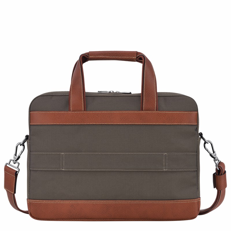 Longchamp Boxford S Briefcase - Recycled canvas Brown USA | L1486080042