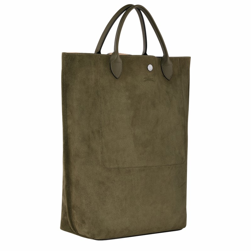 Longchamp Cabas M Tote bag - Leather Khaki USA | 10277HFO292