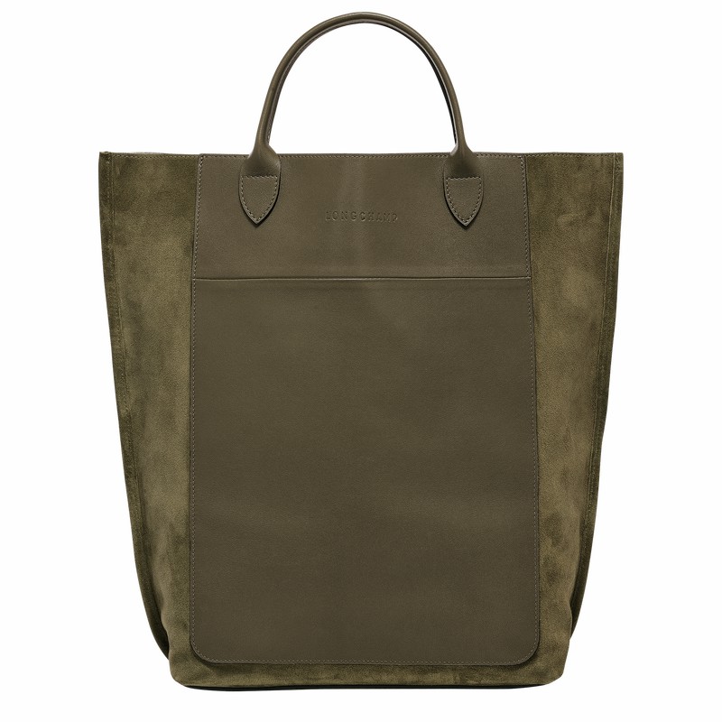 Longchamp Cabas M Tote bag - Leather Khaki USA | 10277HFO292