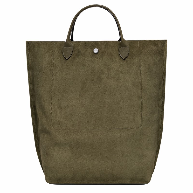 Longchamp Cabas M Tote bag - Leather Khaki USA | 10277HFO292