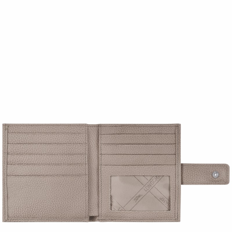 Longchamp Le FOULONNÉ Compact wallet - Leather Grey USA | L4961021P55