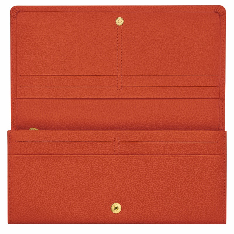 Longchamp Le FOULONNÉ Continental wallet - Leather Orange USA | L3044021685