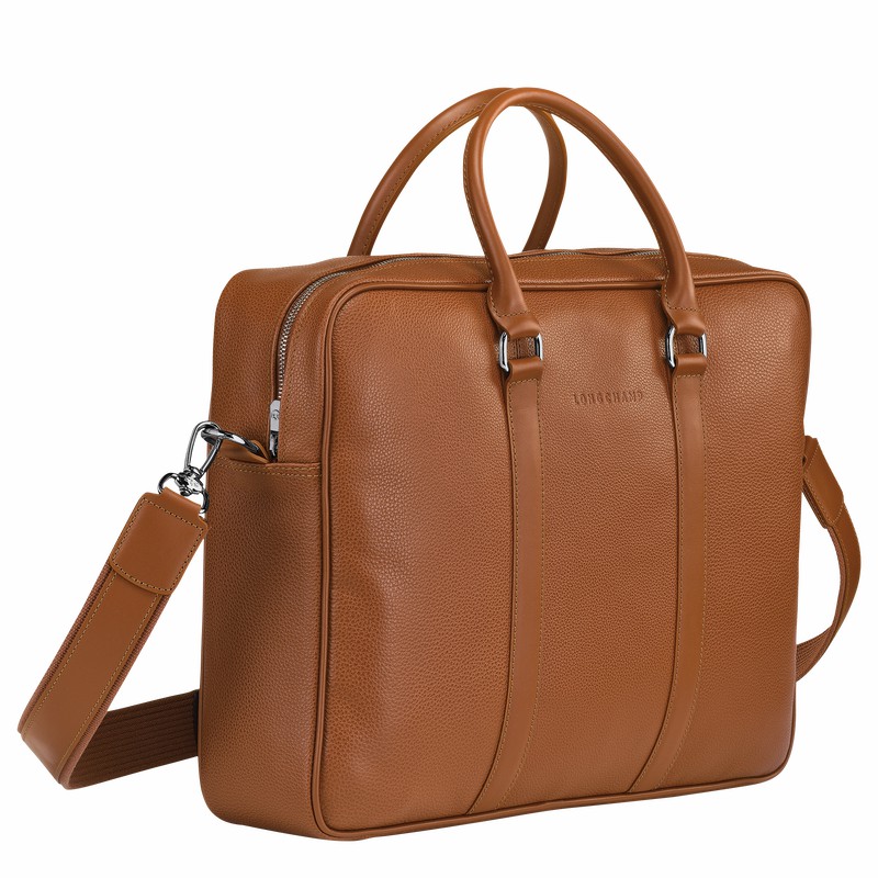 Longchamp Le FOULONNÉ M Briefcase - Leather Caramel USA | L2123021F72-