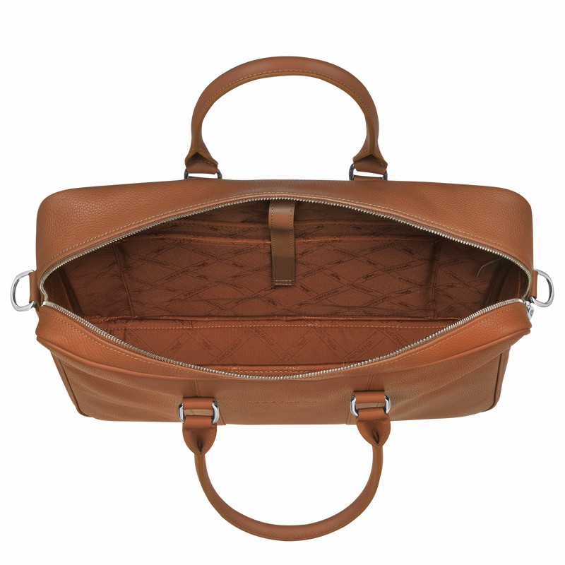 Longchamp Le FOULONNÉ M Briefcase - Leather Caramel USA | L2123021F72-