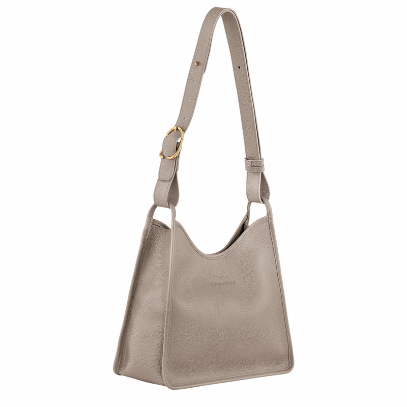 Longchamp Le FOULONNÉ M Hobo bag - Leather Grey USA | 10155021P55