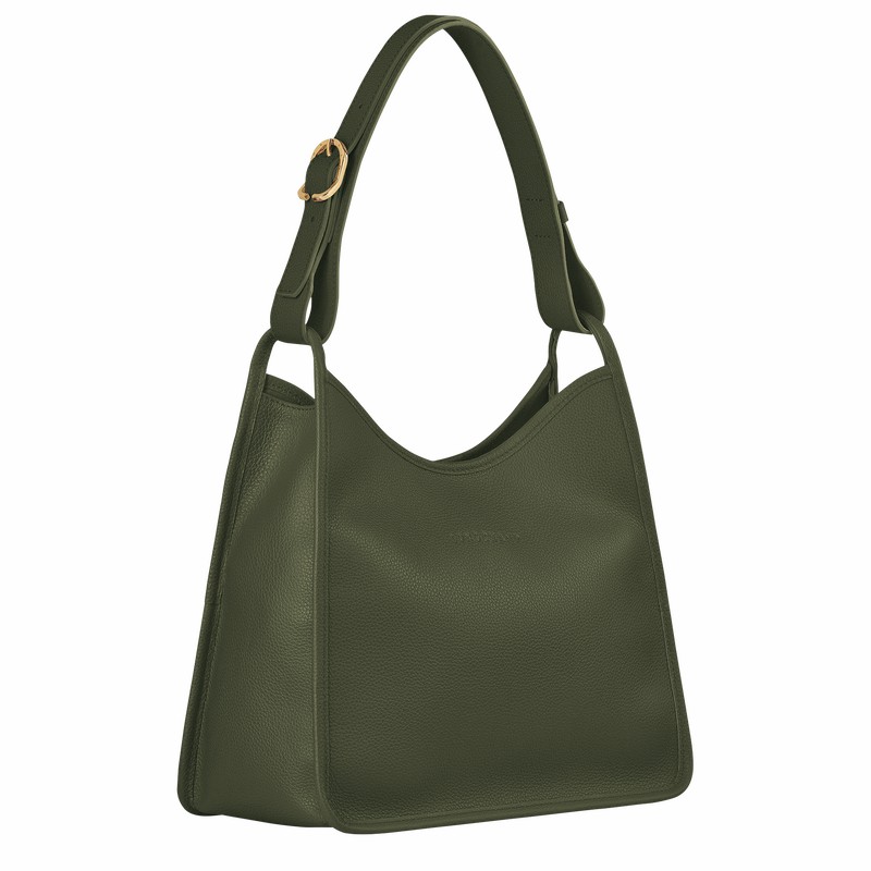 Longchamp Le FOULONNÉ M Hobo bag - Leather Khaki USA | 10155021892