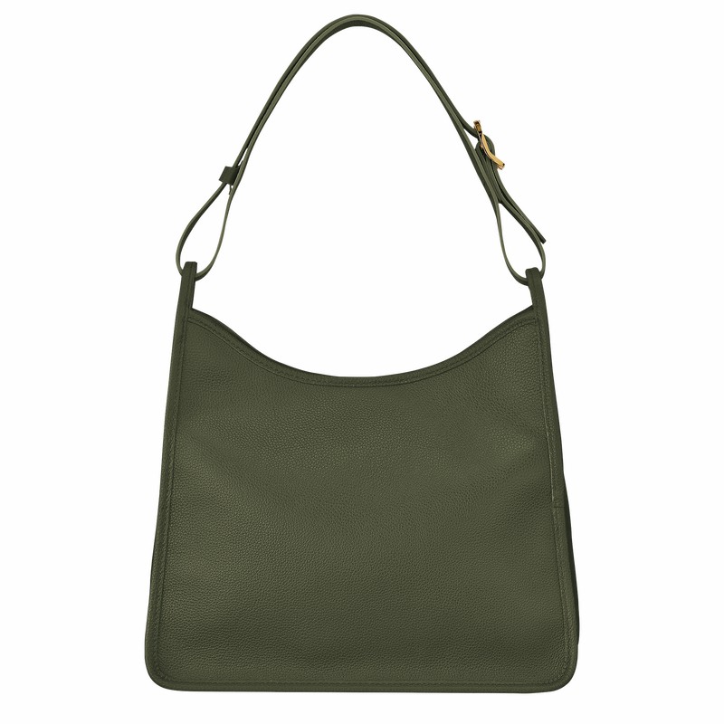 Longchamp Le FOULONNÉ M Hobo bag - Leather Khaki USA | 10155021892