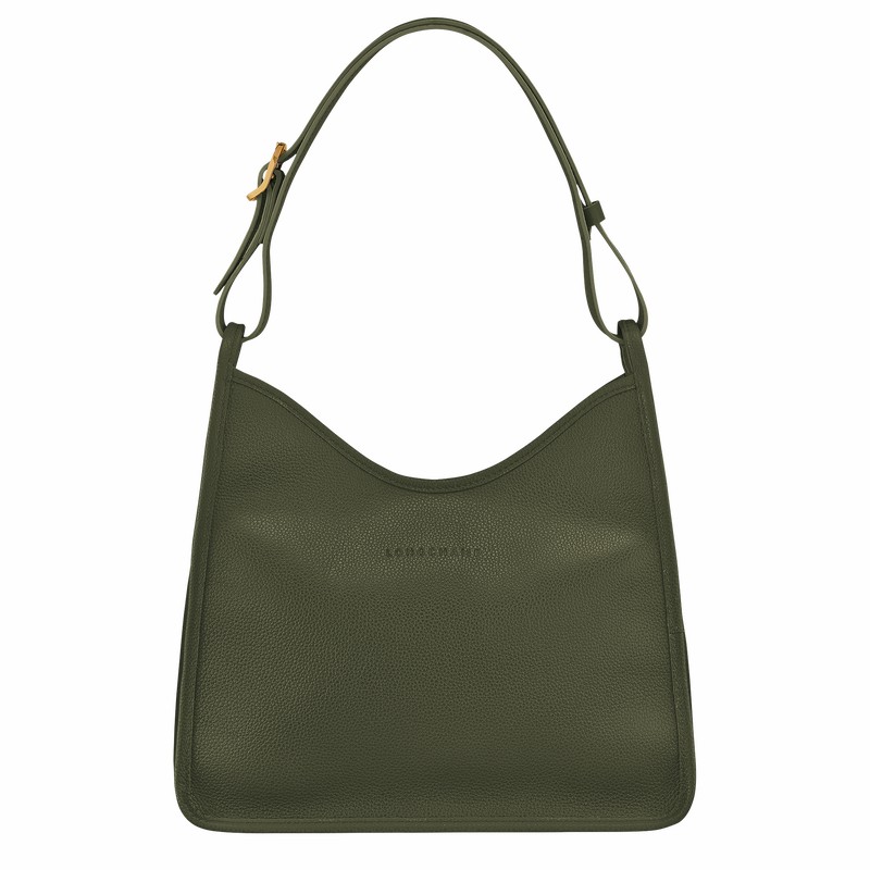 Longchamp Le FOULONNÉ M Hobo bag - Leather Khaki USA | 10155021892