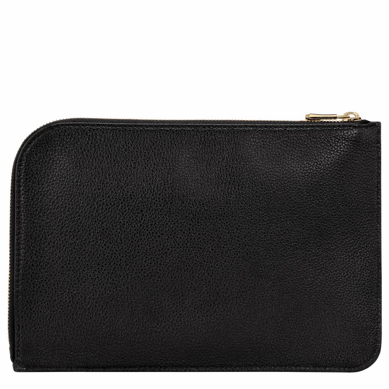 Longchamp Le FOULONNÉ Pouch - Leather Black USA | 30040021001