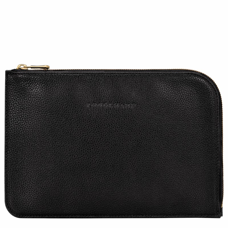 Longchamp Le FOULONNÉ Pouch - Leather Black USA | 30040021001