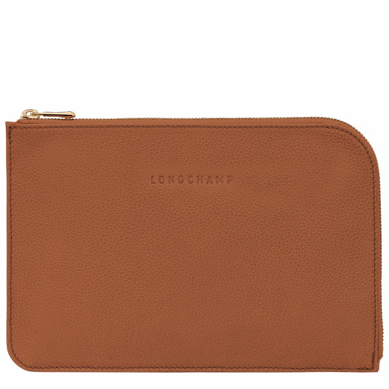 Longchamp Le FOULONNÉ Pouch - Leather Caramel USA | 30040021121