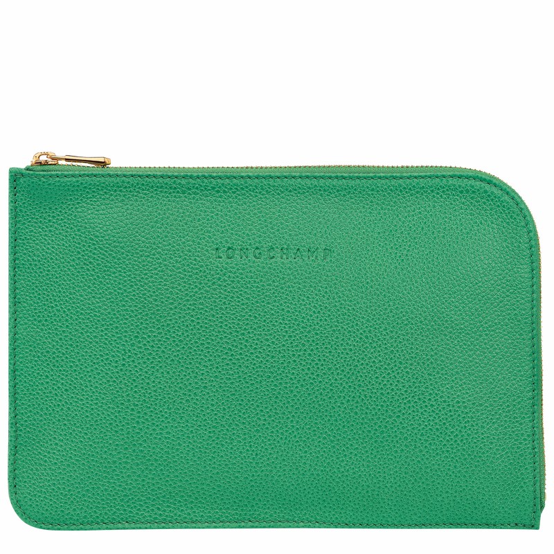 Longchamp Le FOULONNÉ Pouch - Leather Green USA | 30040021129