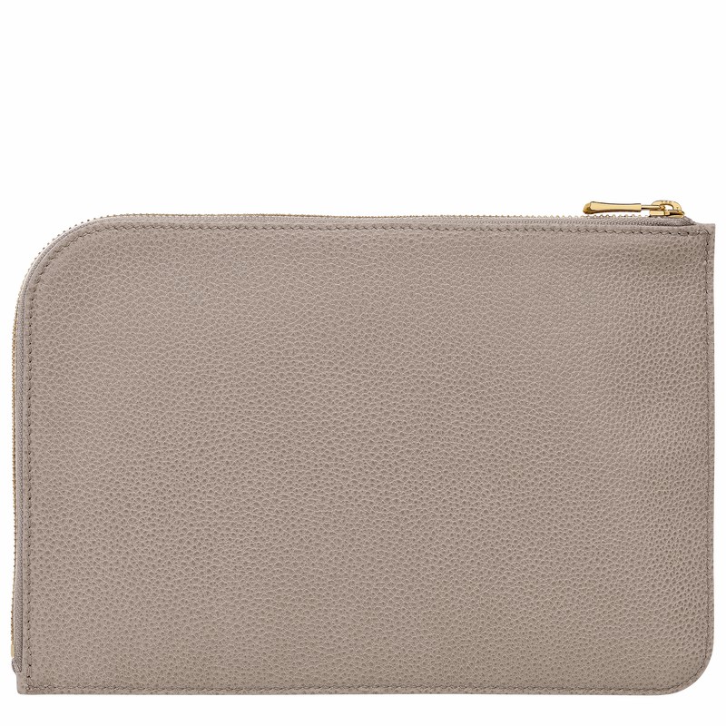 Longchamp Le FOULONNÉ Pouch - Leather Grey USA | 30040021P55