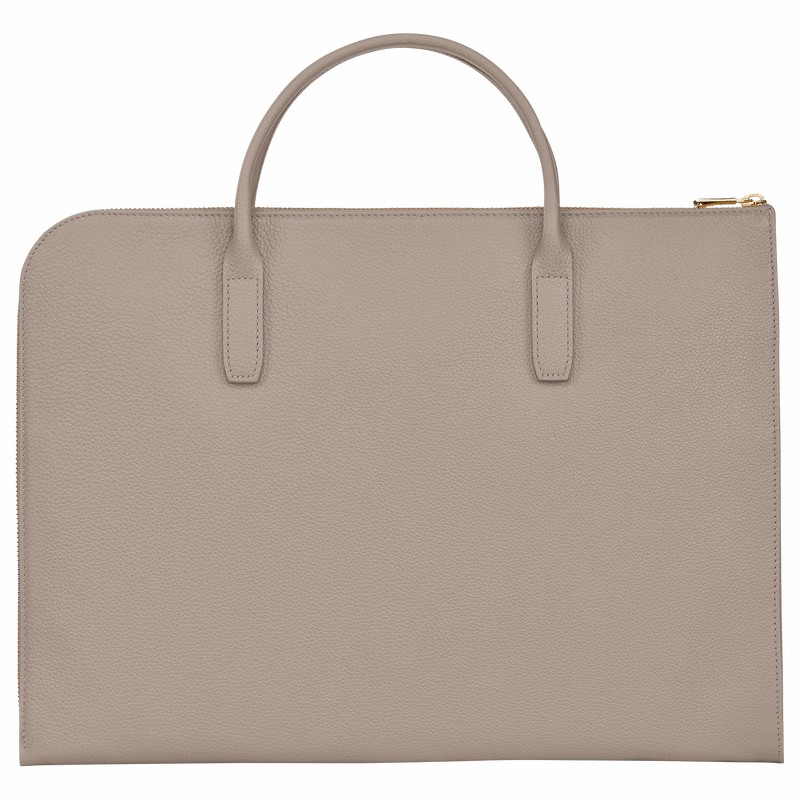 Longchamp Le FOULONNÉ S Briefcase - Leather Grey USA | L2115021P55