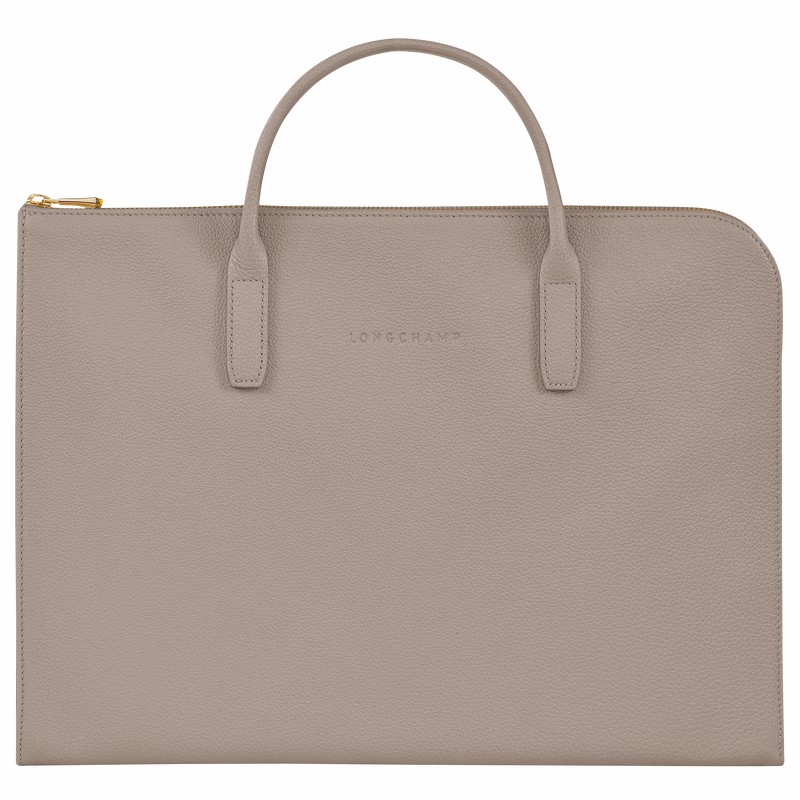 Longchamp Le FOULONNÉ S Briefcase - Leather Grey USA | L2115021P55