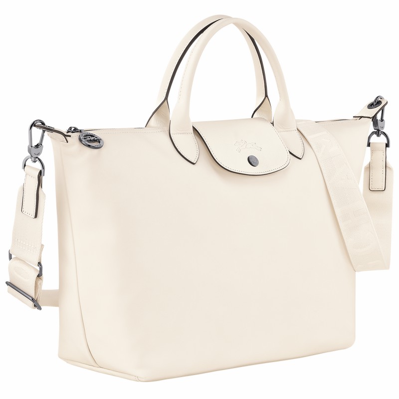 Longchamp Le Pliage Xtra L Handbag - Leather White USA | 10201987037