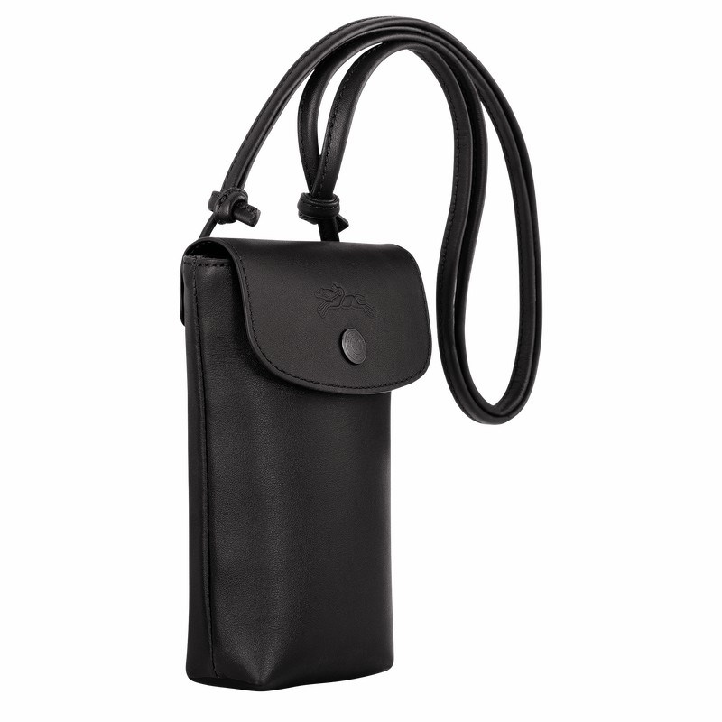 Longchamp Le Pliage Xtra Phone case with leather lace - Leather Black USA | 34178987001-