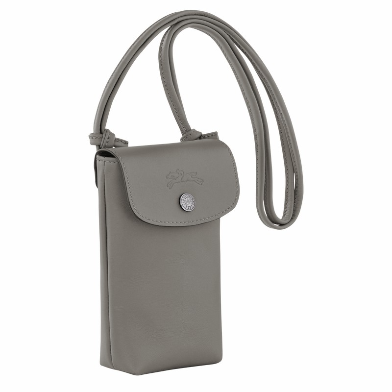 Longchamp Le Pliage Xtra Phone case with leather lace - Leather Grey USA | 34178987P55-