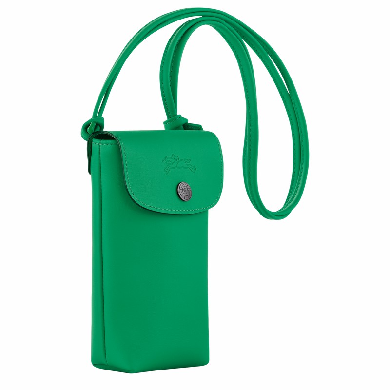 Longchamp Le Pliage Xtra Phone case with leather lace - Leather Green USA | 34178987249