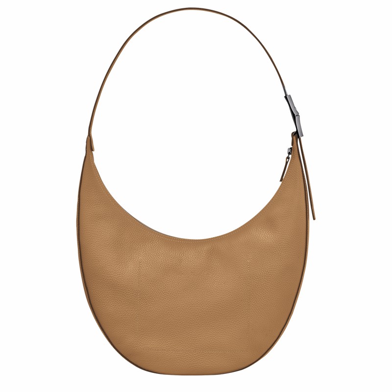 Longchamp Le Roseau Essential L Crossbody bag - Leather Khaki USA | 10234968026