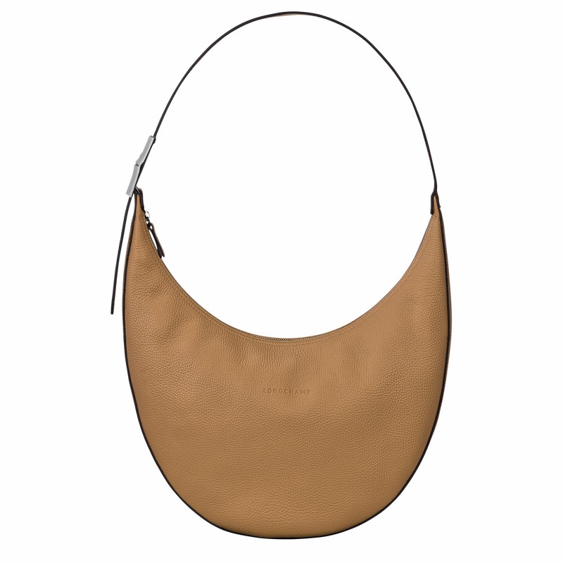 Longchamp Le Roseau Essential L Crossbody bag - Leather Khaki USA | 10234968026