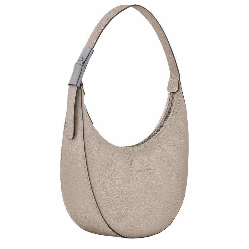 Longchamp Le Roseau Essential M Hobo bag - Leather Grey USA | 10218968266