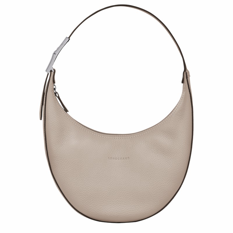 Longchamp Le Roseau Essential M Hobo bag - Leather Grey USA | 10218968266