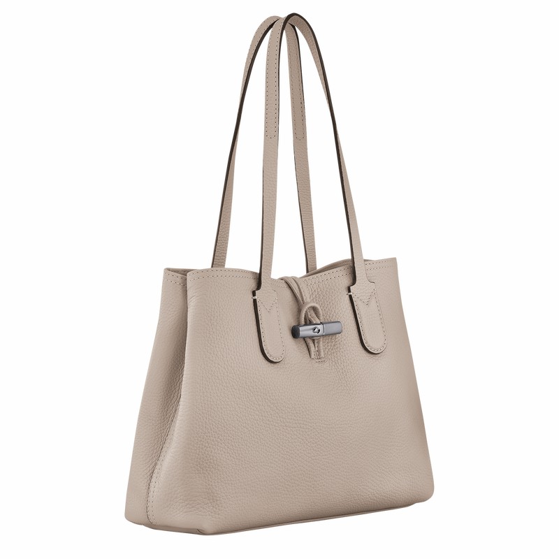 Longchamp Le Roseau Essential M Tote bag - Leather Grey USA | 10183968266