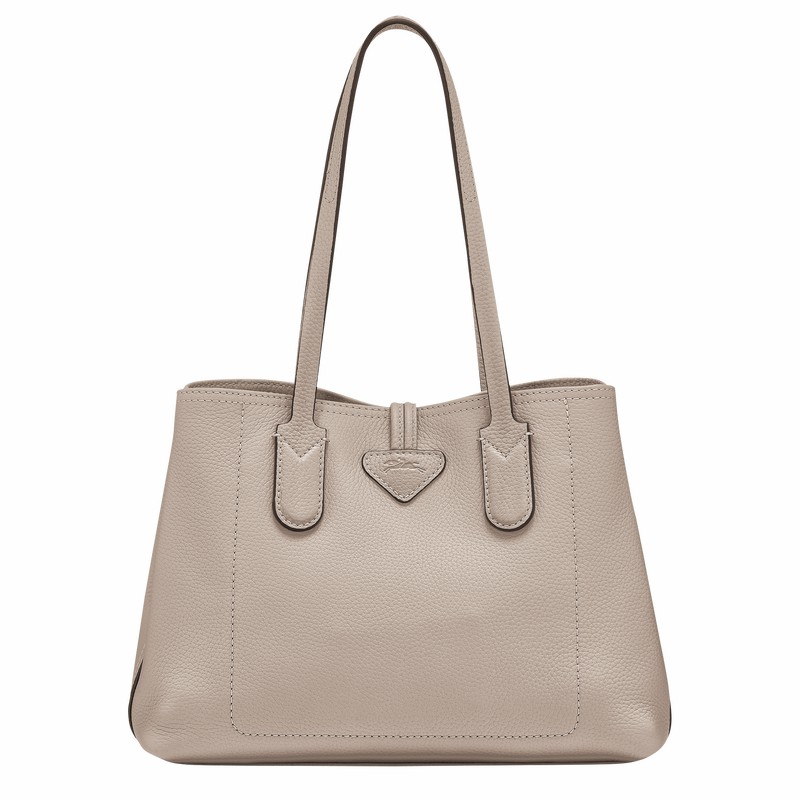 Longchamp Le Roseau Essential M Tote bag - Leather Grey USA | 10183968266