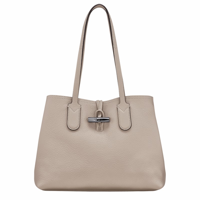 Longchamp Le Roseau Essential M Tote bag - Leather Grey USA | 10183968266