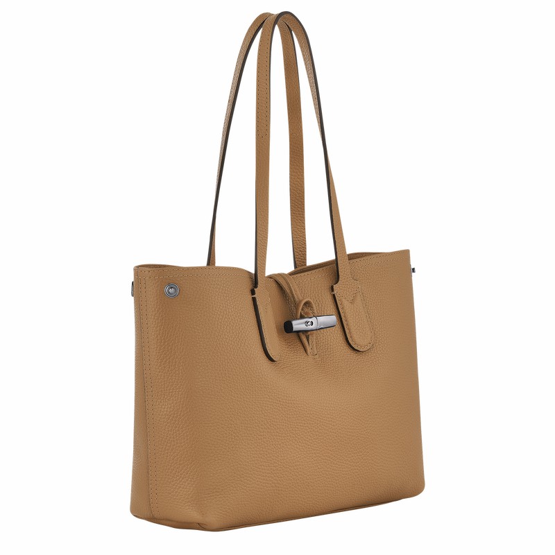 Longchamp Le Roseau Essential M Tote bag - Leather Khaki USA | 10183968026