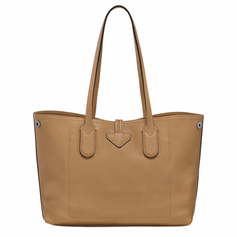 Longchamp Le Roseau Essential M Tote bag - Leather Khaki USA | 10183968026