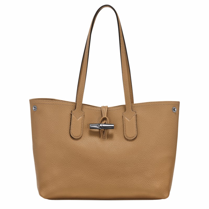 Longchamp Le Roseau Essential M Tote bag - Leather Khaki USA | 10183968026